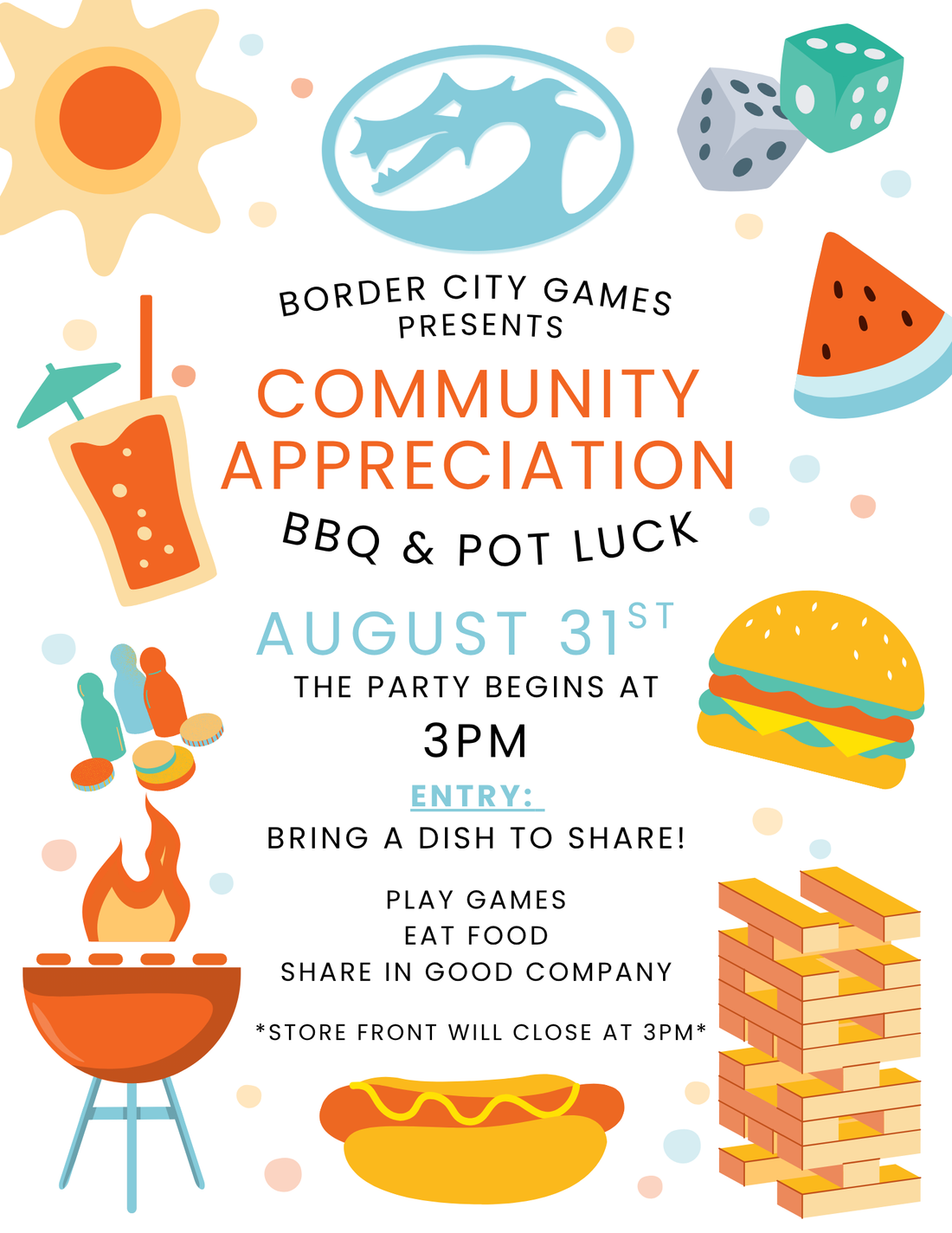 Border City Games Presents: Community Appreciation BBQ and Potluck!