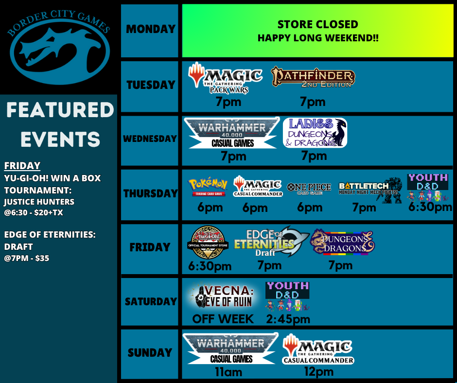 Event Calendar for the Week of August 5th- 11th