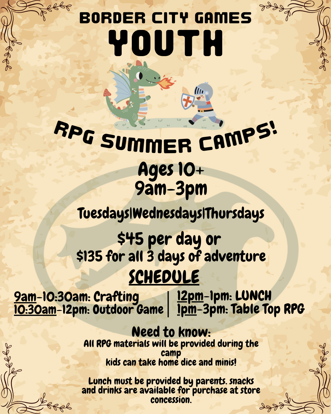 Border City Games RPG Summer Day Camps!
