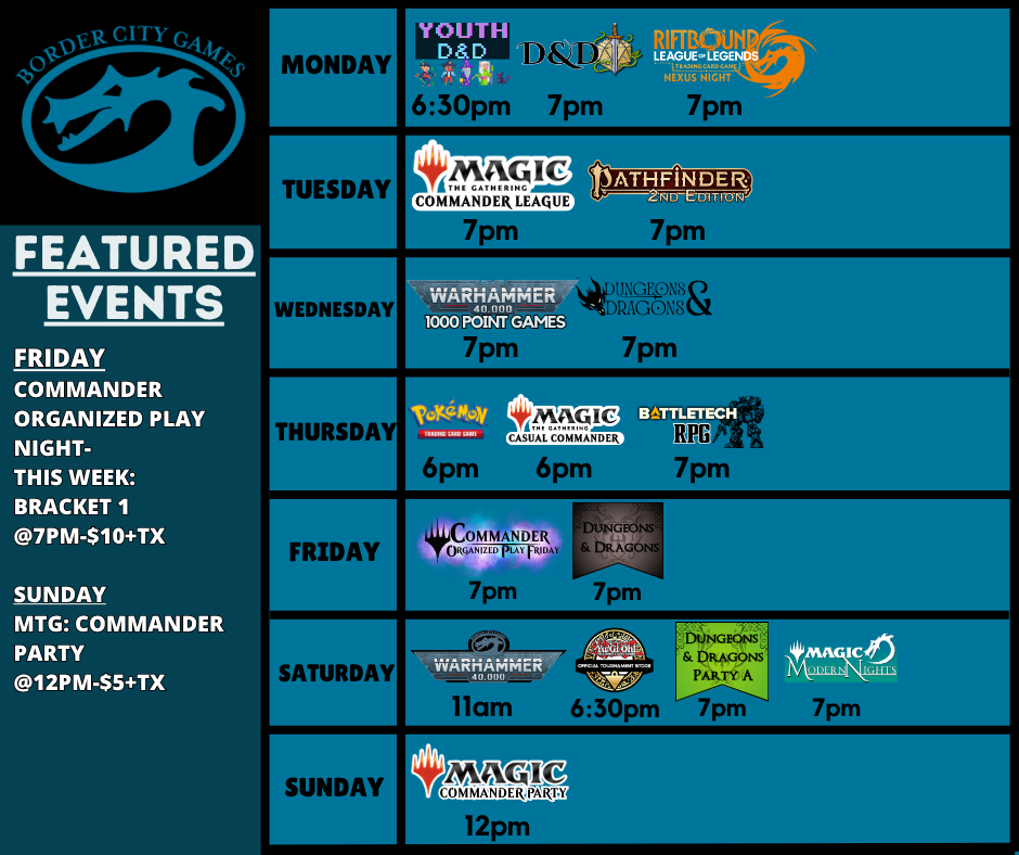 Event Calendar for the Week of August 10th - 16th 2026