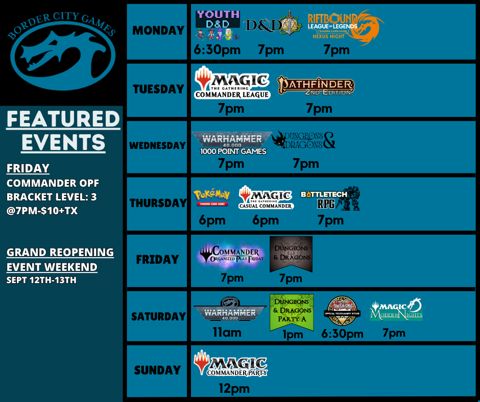 Event Calendar for the Week of August 31st - September 6th 2026