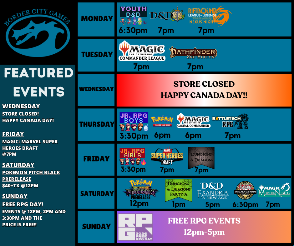 Event Calendar for the Week of June 29th - July 5th 2026