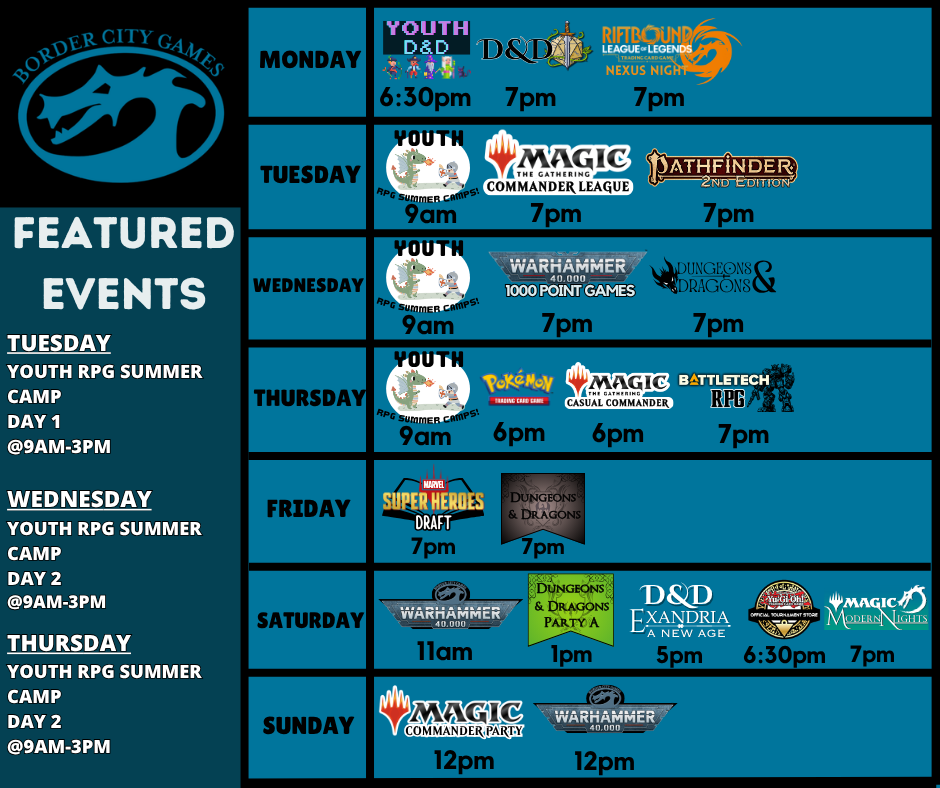Event Calendar for the Week of June 6th - July 12th 2026