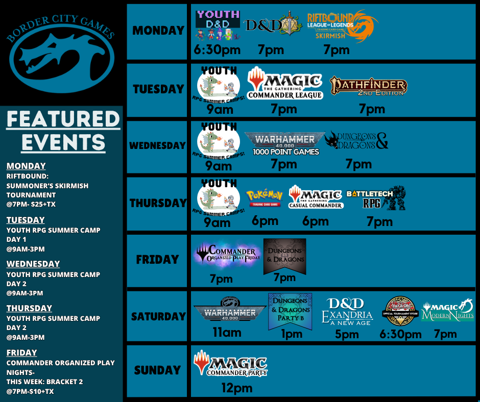 Event Calendar for the Week of June 13th - July 19th 2026