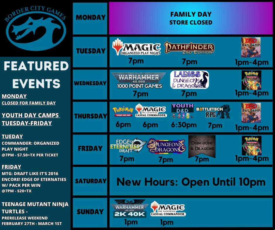 Event Calendar for the Week of February 16th -February 22nd 2026