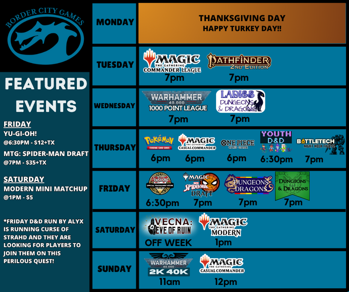 Event Calendar for the Week of October 13th- October 19th 2025