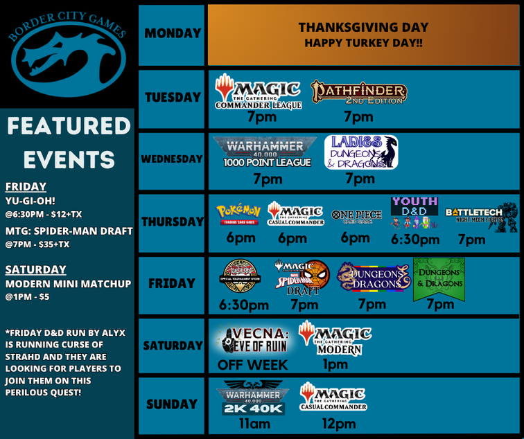 Event Calendar for the Week of October 13th- October 19th 2025
