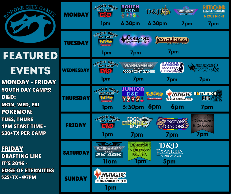 Event Calendar for the Week of April 6th- April 13th 2026