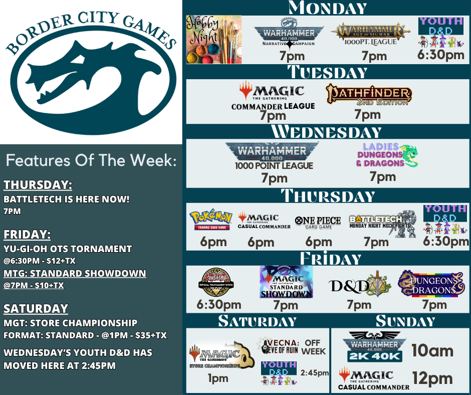 Event Calendar for the Week of July 7th- 13th