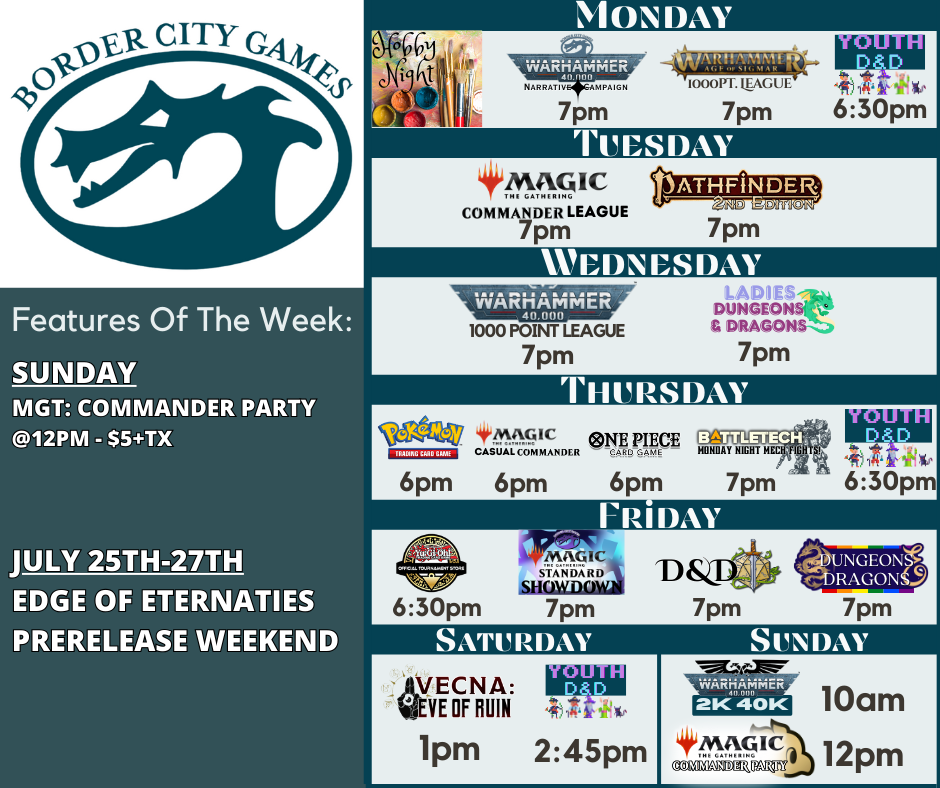 Event Calendar for the Week of July 14th- 19th