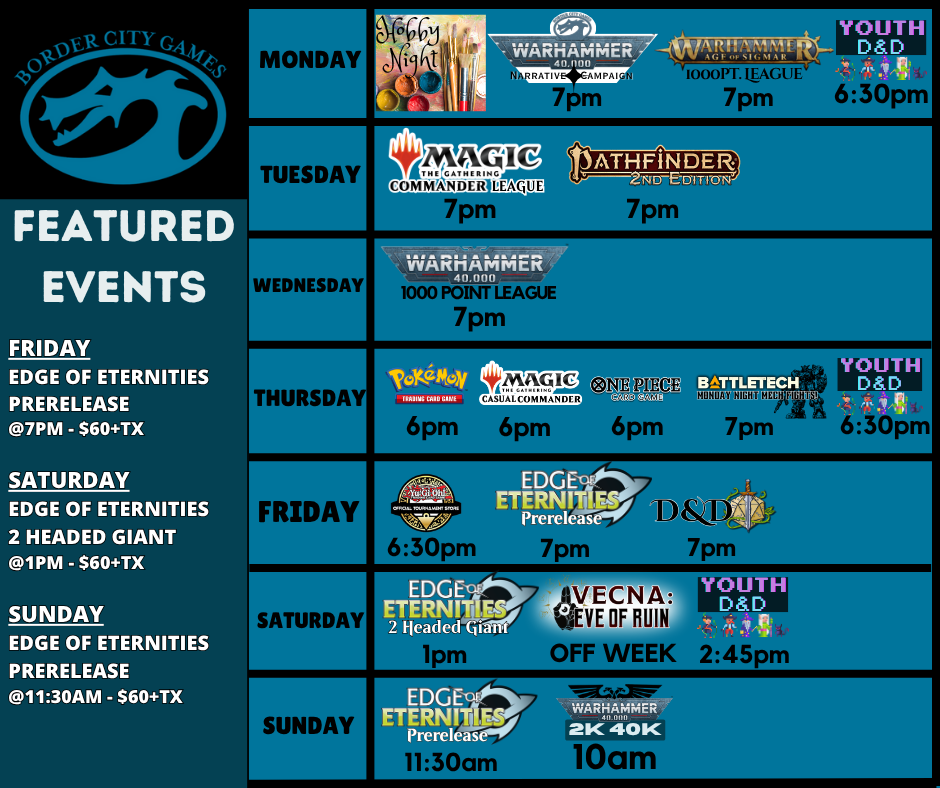 Event Schedule for July 21st - July 27th