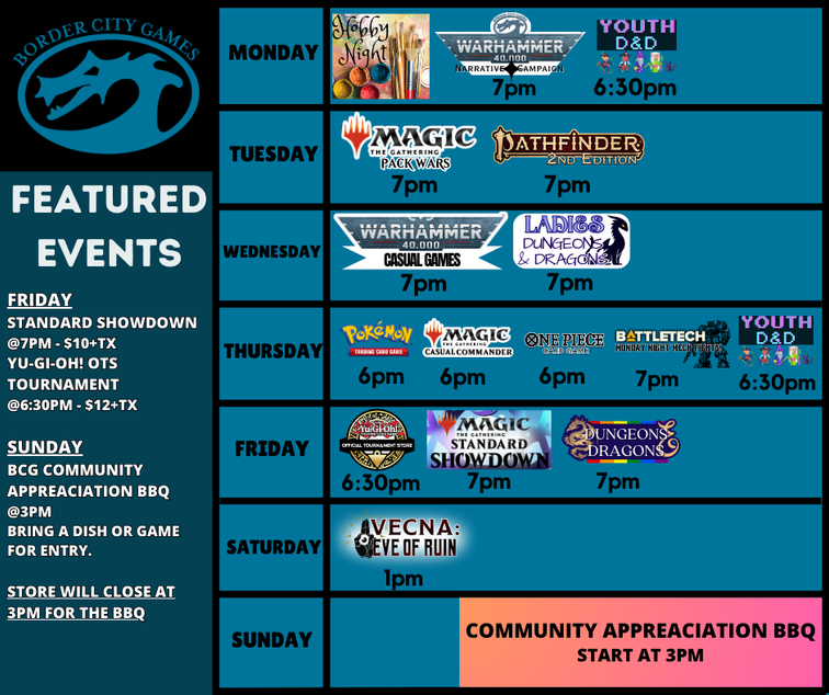 Event Calendar for the Week of August 25th- 31st