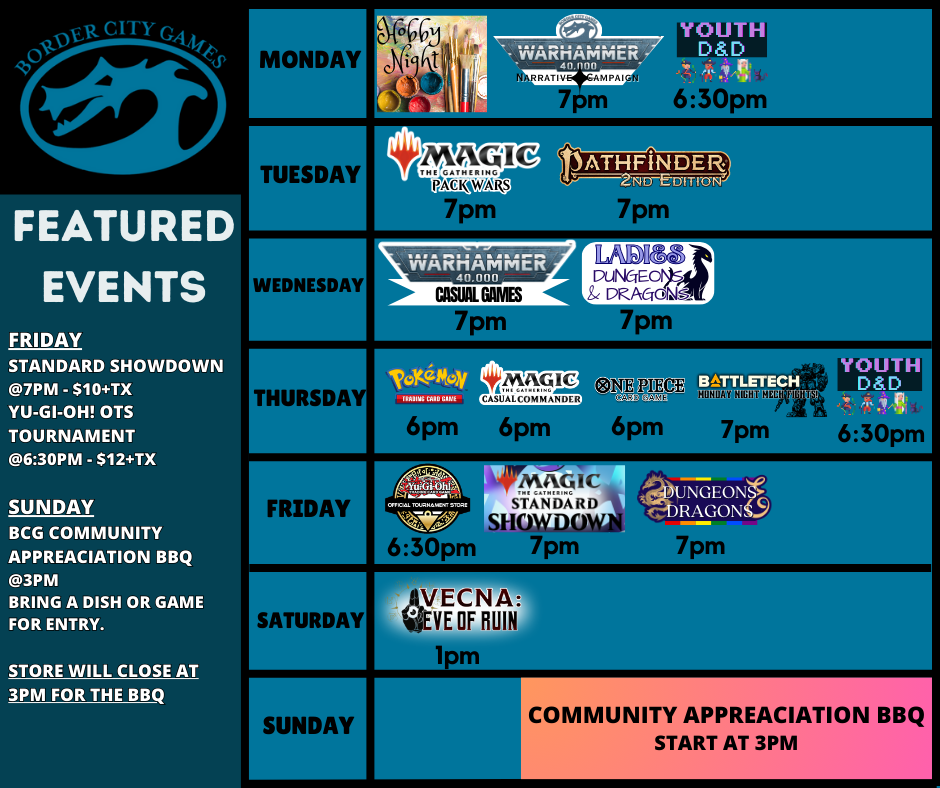 Event Calendar for the Week of August 25th- 31st