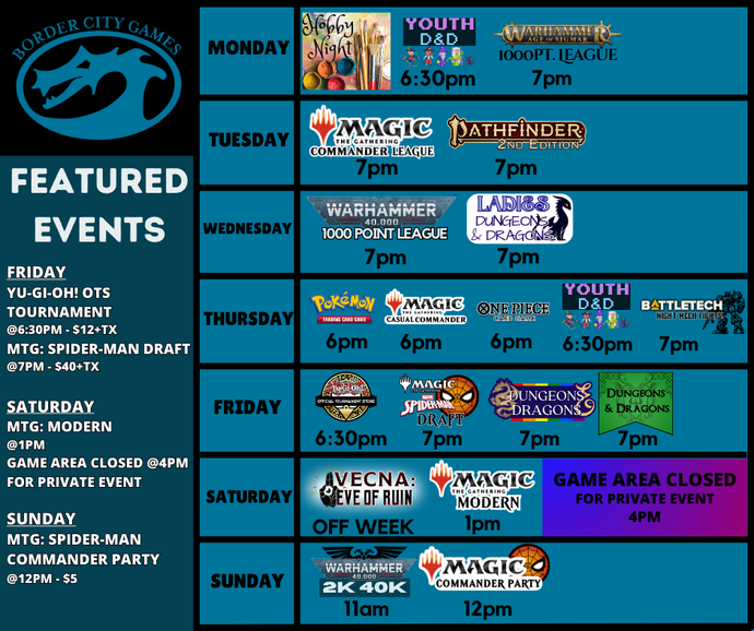Event Calendar for the Week of September 29th- October 5th