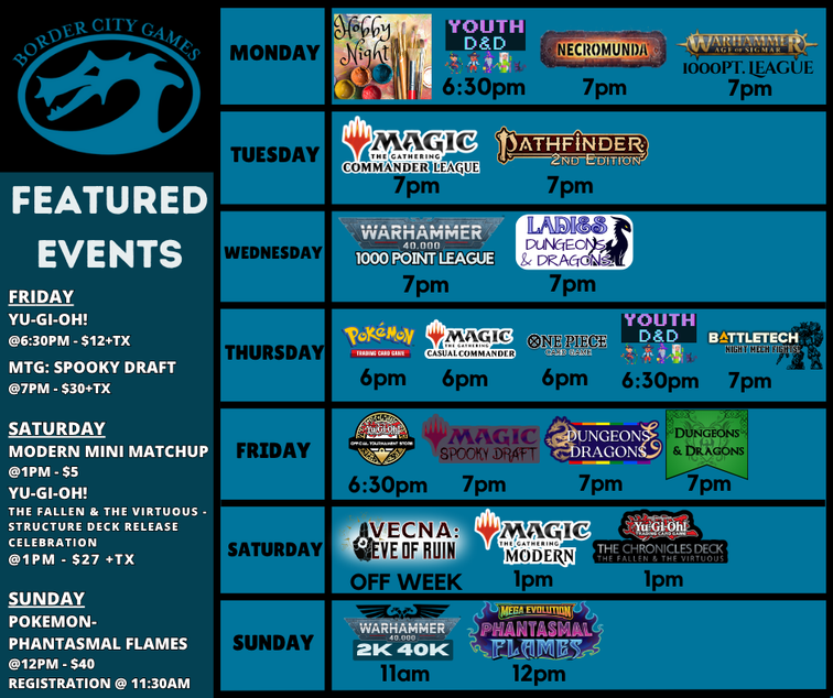 Event Calendar for the Week of October 27th- November 2nd 2025