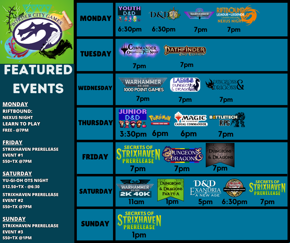 Event Calendar for the Week of April 13th- April 19th 2026