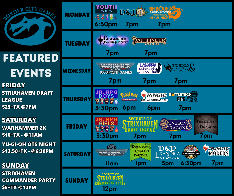 Event Calendar for the Week of May the 25th - May 31st 2026