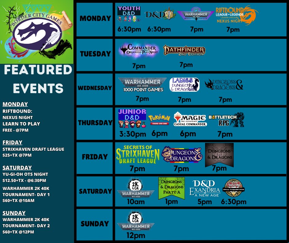 Event Calendar for the Week of April 20th- April 26th 2026