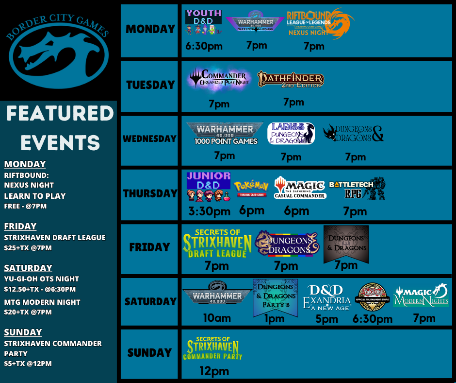 Event Calendar for the Week of April 27th- May 3rd 2026