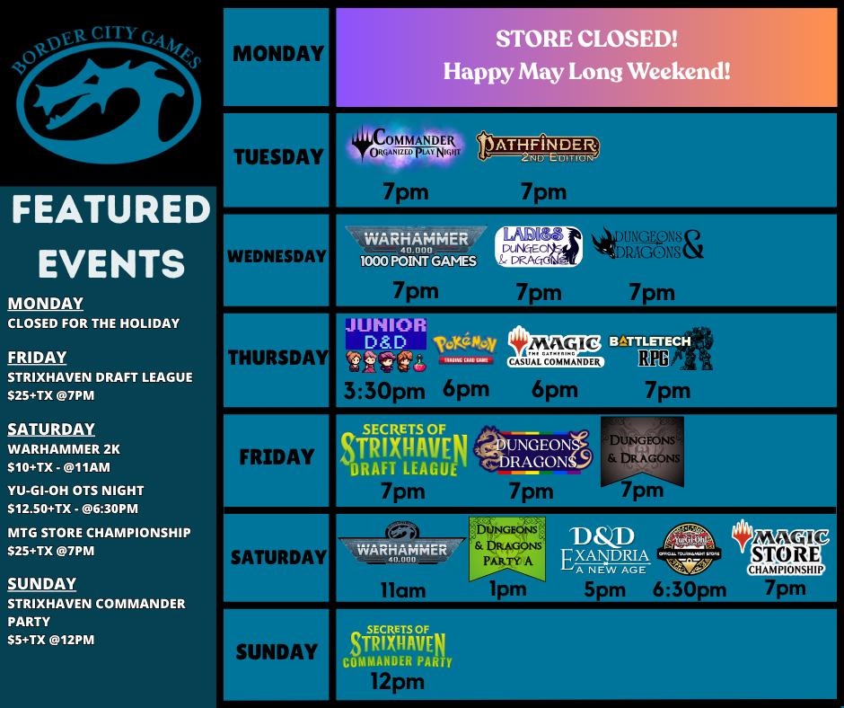 Event Calendar for the Week of May the 18th - May 24th 2026