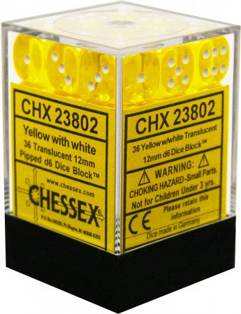 Chessex 12mm D6 Dice Block (36 Dice) *Translucent*