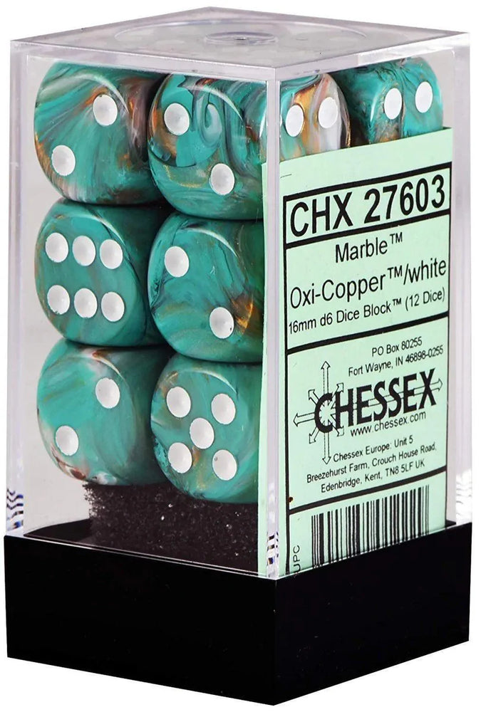 CHESSEX 16MM D6 DICE BLOCK (12 DICE) - MARBLE