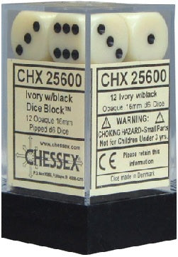 CHESSEX 16MM D6 DICE BLOCK (12 DICE) - OPAQUE