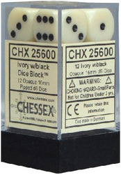 CHESSEX 16MM D6 DICE BLOCK (12 DICE) - OPAQUE