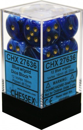 CHESSEX 16MM D6 DICE BLOCK (12 DICE) - VORTEX