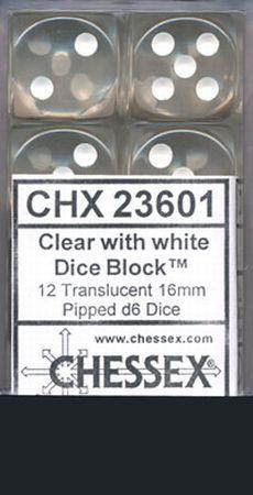 CHESSEX 16MM D6 DICE BLOCK (12 DICE) - TRANSLUCENT