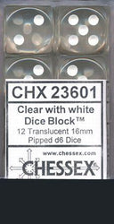 CHESSEX 16MM D6 DICE BLOCK (12 DICE) - TRANSLUCENT