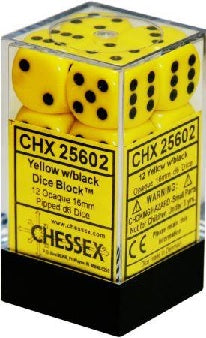 CHESSEX 16MM D6 DICE BLOCK (12 DICE) - OPAQUE