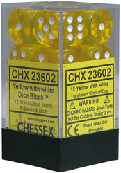 CHESSEX 16MM D6 DICE BLOCK (12 DICE) - TRANSLUCENT