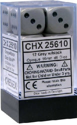 CHESSEX 16MM D6 DICE BLOCK (12 DICE) - OPAQUE