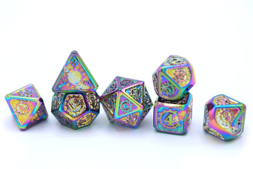 Rainbow Solid Metal Gears of Providence Polyhedral Dice Set