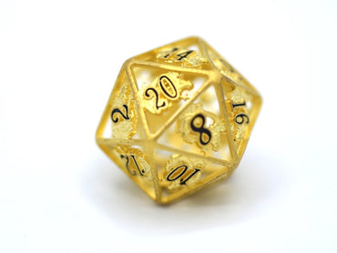 Matte Gold with Black enamel Hollow Metal Dragon Polyhedral D20 Dice