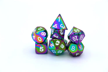 Prism Rainbow with White Numbering Basic Dragon Solid Metal Dice