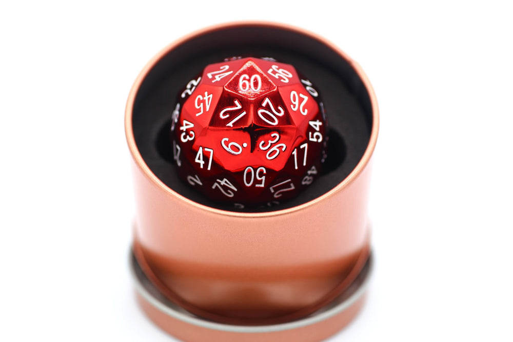 Titan's Fist Metal D60 Dice - Red w/ White