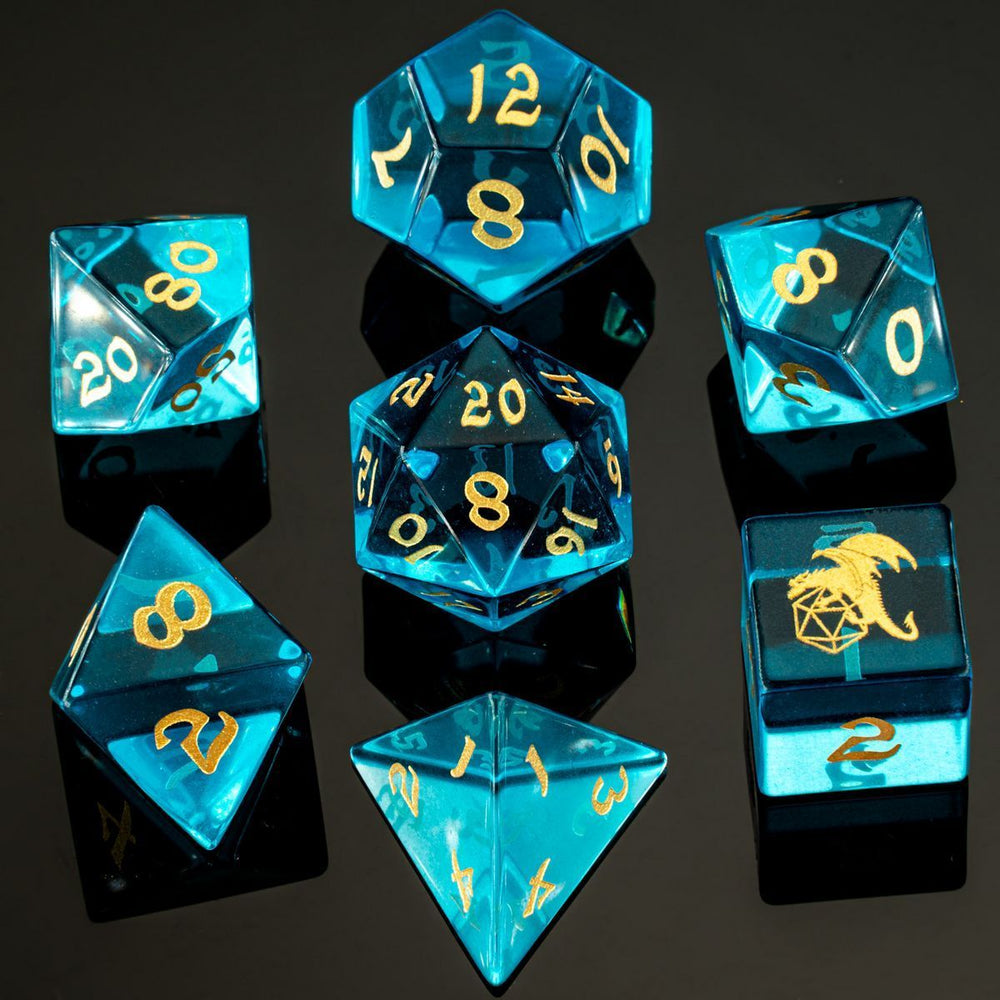 Clear Blue Glass Dice Set