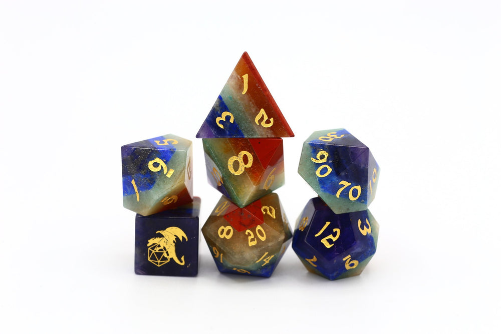 Natural Rainbow Stone Dice Set