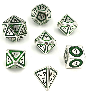Silver with Green Chrome Inlay Leyline Solid Metal Dice