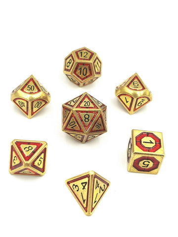 Shiny Gold with Red Chrome Inlay Leyline Solid Metal Dice