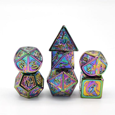 Rainbow Solid Metal Dragon Polyhedral Dice Set