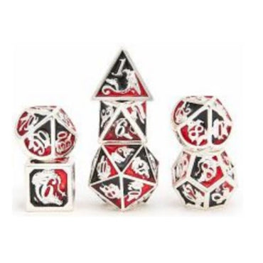 Silver & Red/Black 7pc Metal Dice