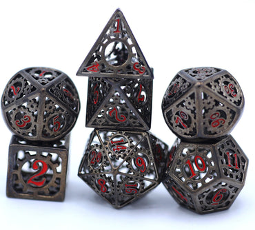 Black and Blood Hollow Metal Gears of Providence Polyhedral Dice Set