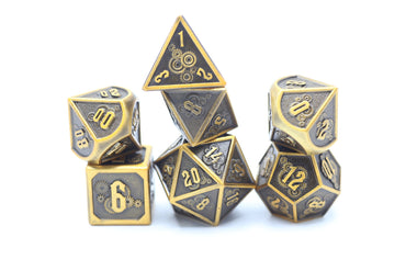 Solid Metal Gear Dice set in Ancient Gold