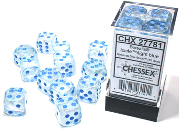 CHESSEX 16MM D6 DICE BLOCK (12 DICE) - BOREALIS